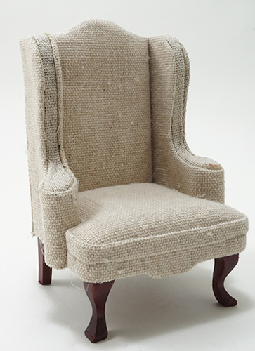 Dollhouse Miniature Chair, Mahogany with White Fabric